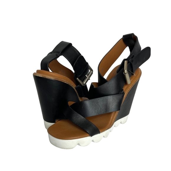 See By Chloe Shoes - See By Chloe 5.5 Shoes Wedge Sandals Black Leather Strappy Shoes Tiny Wedges